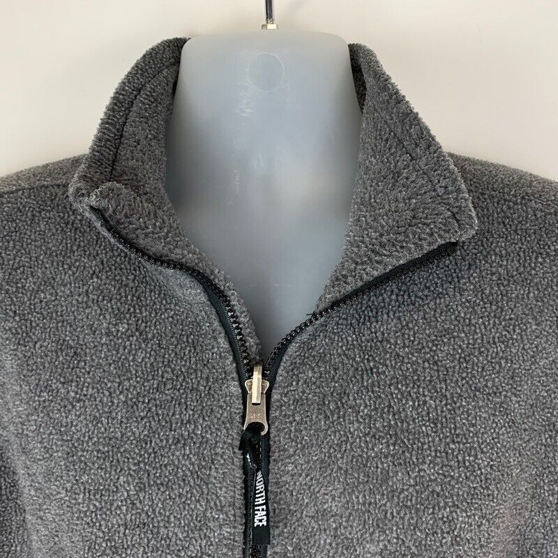 The North Face Fleece Jacket Medium Full Zipper Pockets Drawstring Mens Gray