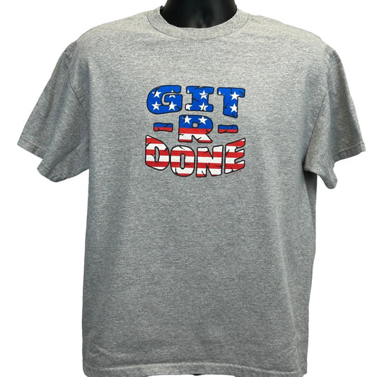 Vintage Y2Ks Larry the Cable Guy Git R Done T Shirt Mens L Large Gray Comedian - Neon Vintage