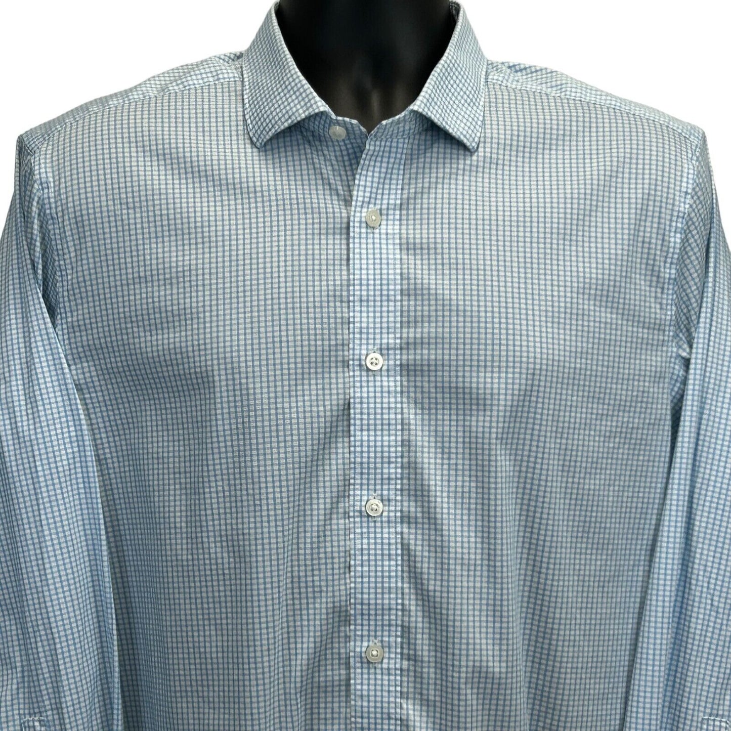 Psycho Bunny Button Front Dress Shirt Large 16 1/2 32-33 Checkered Mens Blue