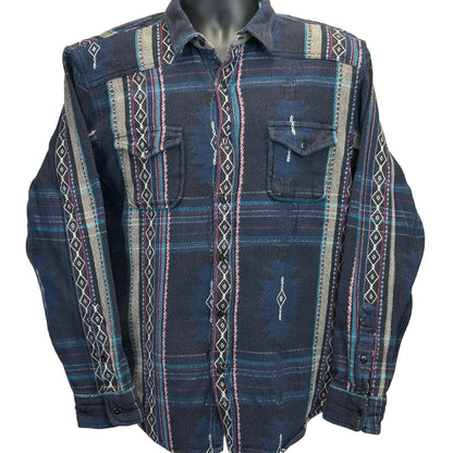 Lucky Brand Southwestern Blanket Button Front Shirt Large Western Mens Blue