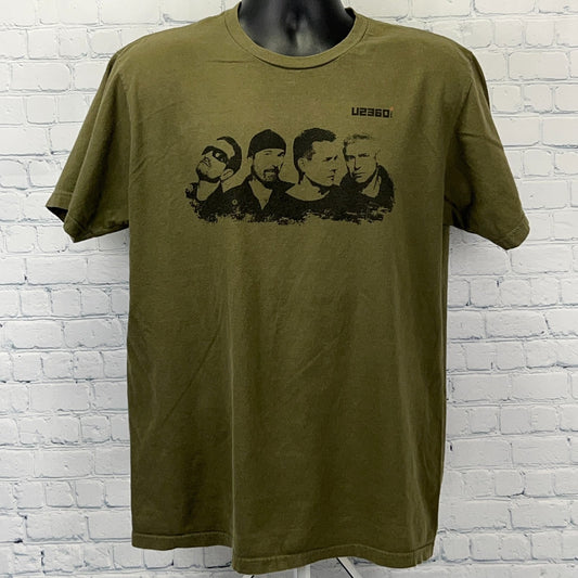 U2 360 Degrees Tour 2009 T Shirt Concert Rock Band Tee Green Unisex L Large