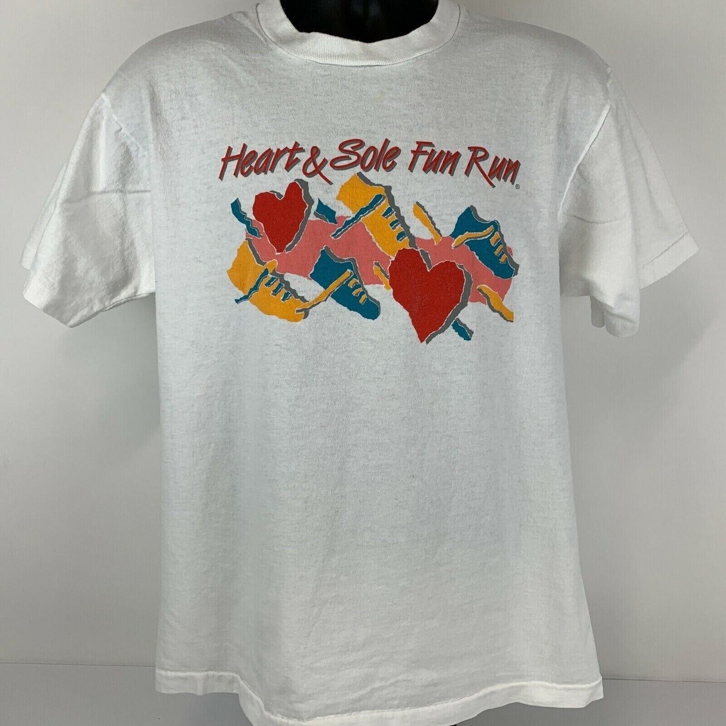 Heart & Sole Fun Run Vintage 90s T Shirt Large Houston Texas Running Mens White