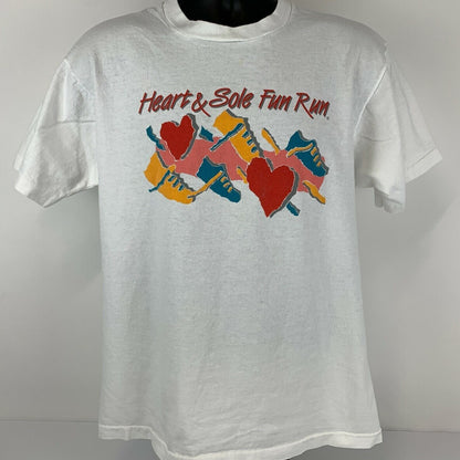 Camiseta Fun Run Vintage de los años 90 de Heart &amp; Sole, talla grande, para hombre, para correr en Houston, Texas, color blanco