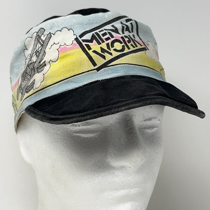 Vintage 80s Men at Work Cargo Painters Hat Baseball Cap Size S-M Black Rock Band