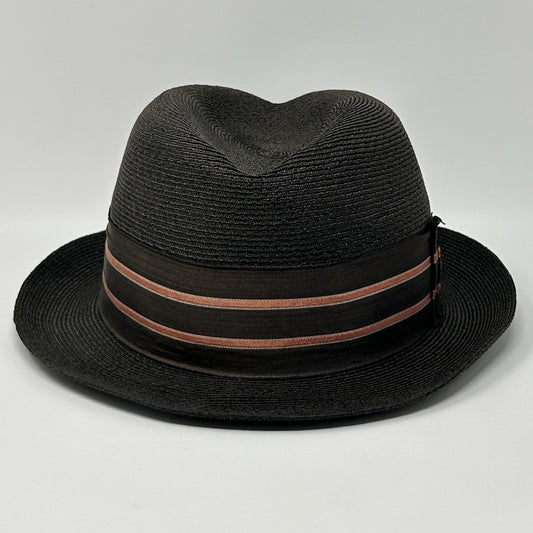 Vintage Dobbs Straw Fedora Hat Mens Size 6 1/2 Brown Ribbon Bow Hagedorn & Co - Neon Vintage