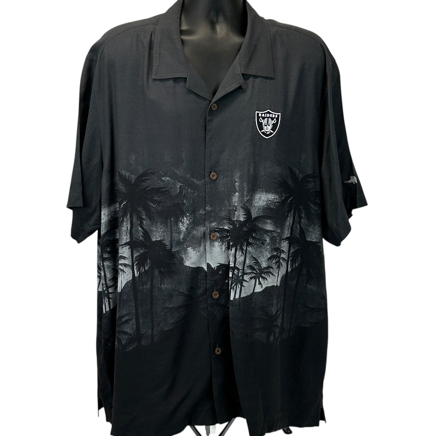 Las Vegas Raiders Tommy Bahama Hawaiian Camp Shirt NFL Button Front Gray XXL 2XL