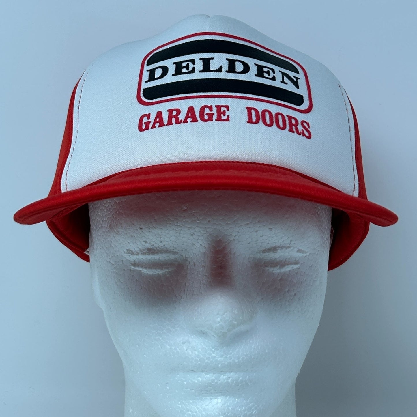 Vintage 80s Delden Garage Doors Hat Baseball Cap Logo Full Foam Snapback Red