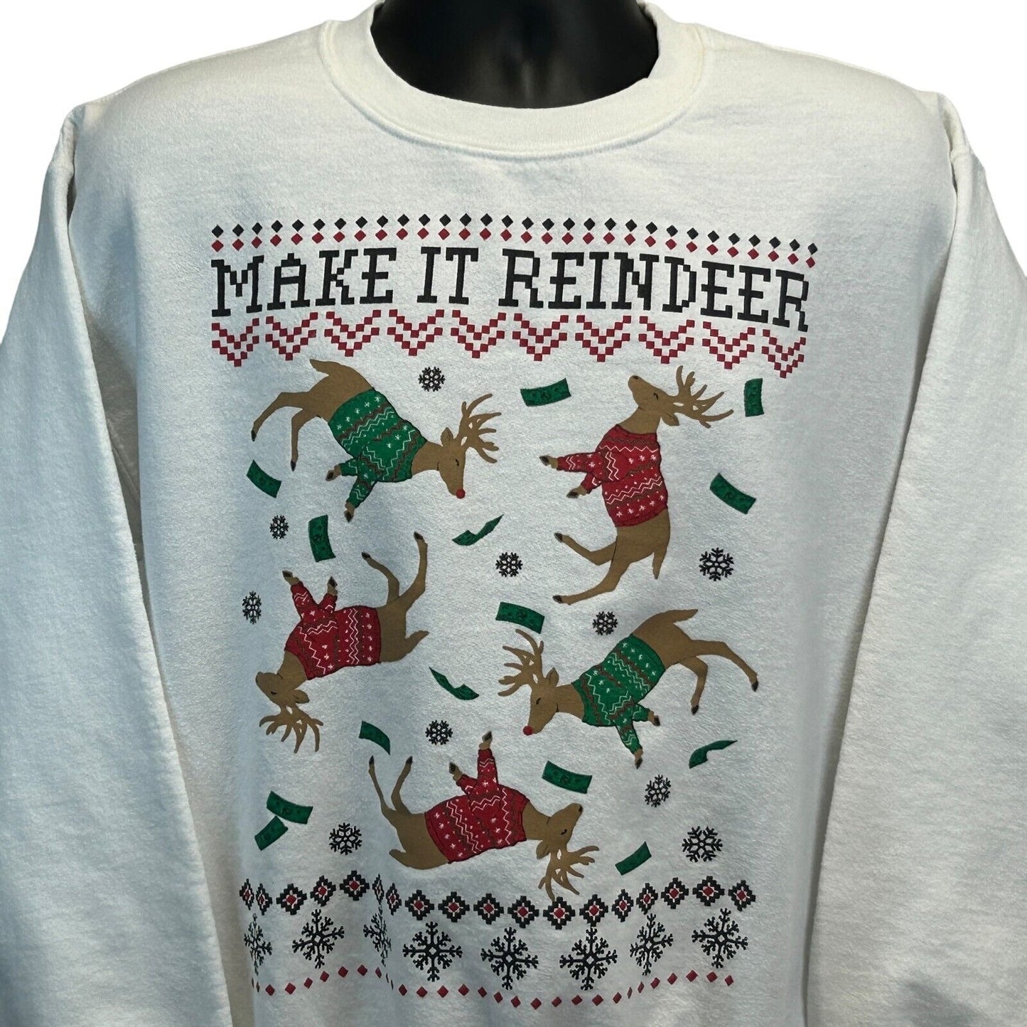 Riot Society Christmas Sweatshirt Medium Holiday Make It Reindeer USA Mens White