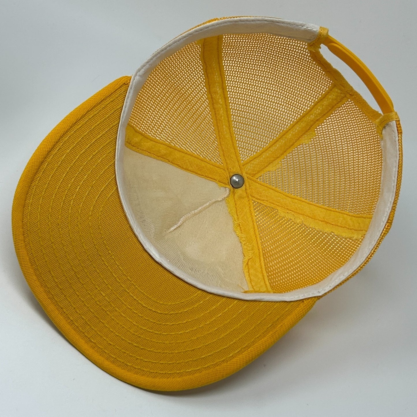 Vintage 80s Kaweah Crop Dusters Trucker Hat Baseball Cap Mesh Snapback Yellow