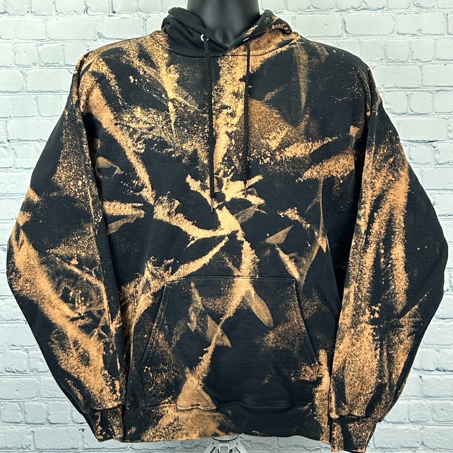 Bleach Reverse Tie Dye Hoodie Hooded Sweatshirt Black Long Sleeve Mens M Medium