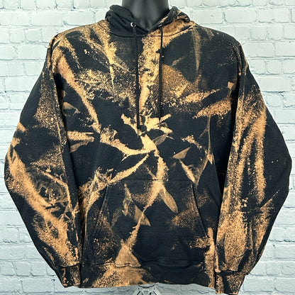 Bleach Reverse Tie Dye Hoodie Hooded Sweatshirt Black Long Sleeve Mens M Medium