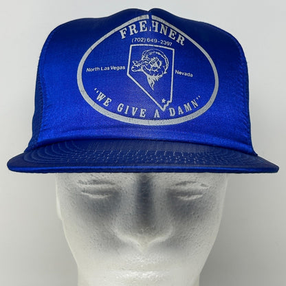 Vintage 80s Frehner North Las Vegas Trucker Hat Baseball Cap Mesh Snapback Blue - Neon Vintage