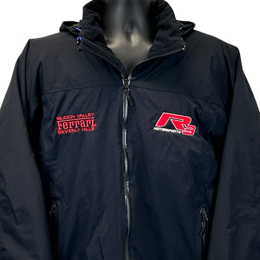 Lands' End Ferrari Black Jacket with Front Zipper and Red Logo Detail, Size Medium