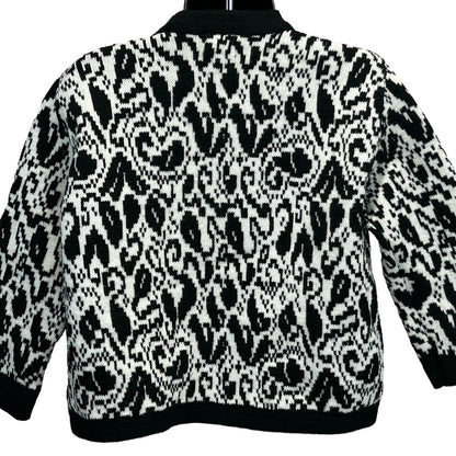Lampl Vintage 60s Womens Open Front Cardigan Sweater Black White Floral