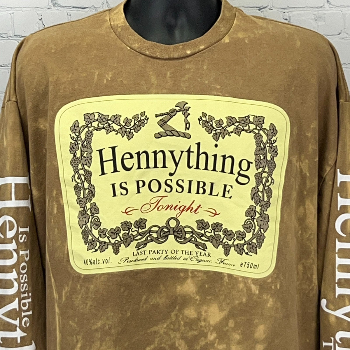 Fashion Nova Hennything Hennessy Cognac Liquor Long Sleeve T Shirt 2XL XXL Brown