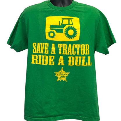 PBR Save A Tractor Ride A Bull T Shirt Large Professional Bull Riders Mens Green