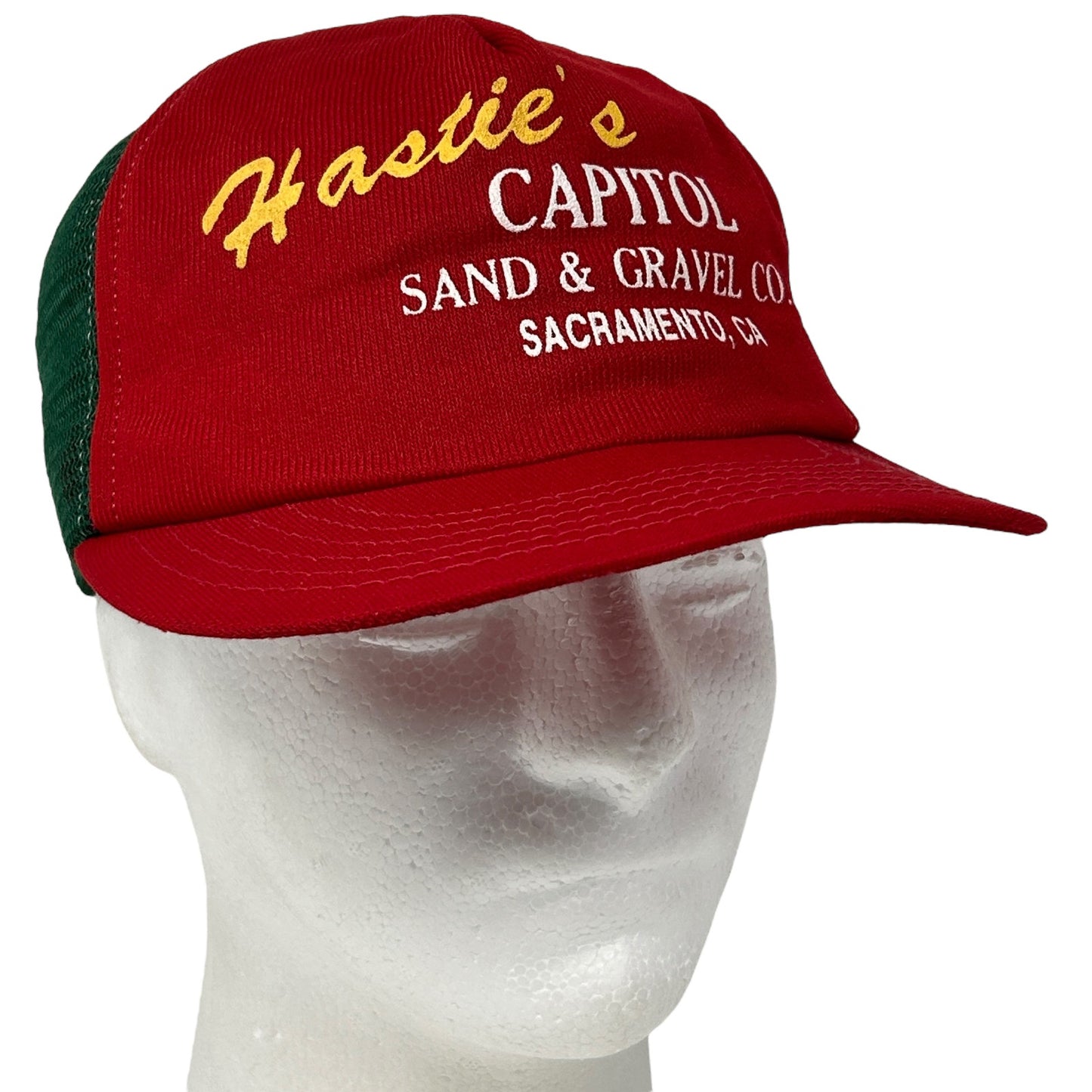 Vintage 90s Hasties Capitol Sand Gravel Co Trucker Hat Cap Sacramento Red USA