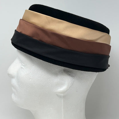 Vintage 50s 60s Merrimac Lady Ann Black Velour Pillbox Hat Womens Medium 58cm