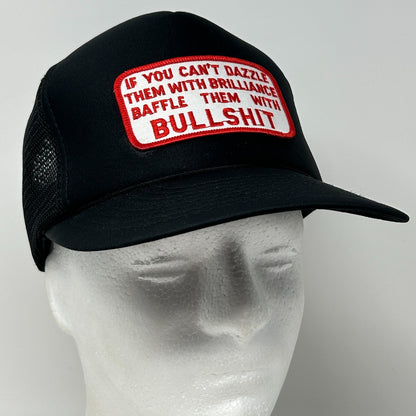 Vintage 80s Dazzle Brilliance Baffle BS Trucker Hat Baseball Cap Snapback Black