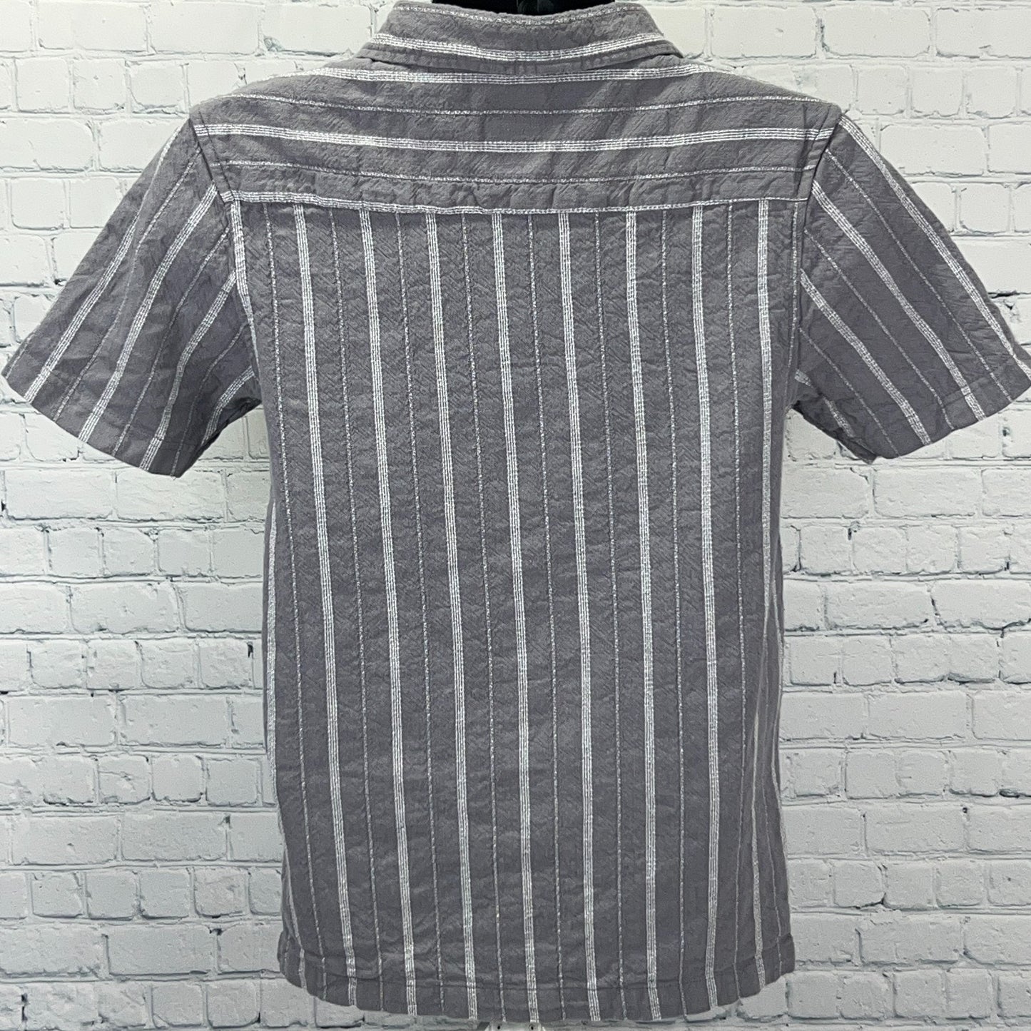 Element Skateboards Shirt S Small Gray Stripe Cotton Short Sleeve Button Front