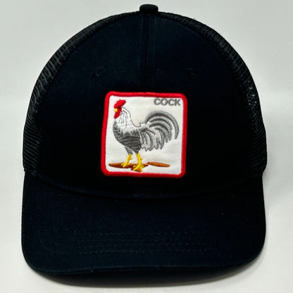 Cock Rooster Patch Trucker Hat Black Mesh Snapback Six Panel Baseball Cap