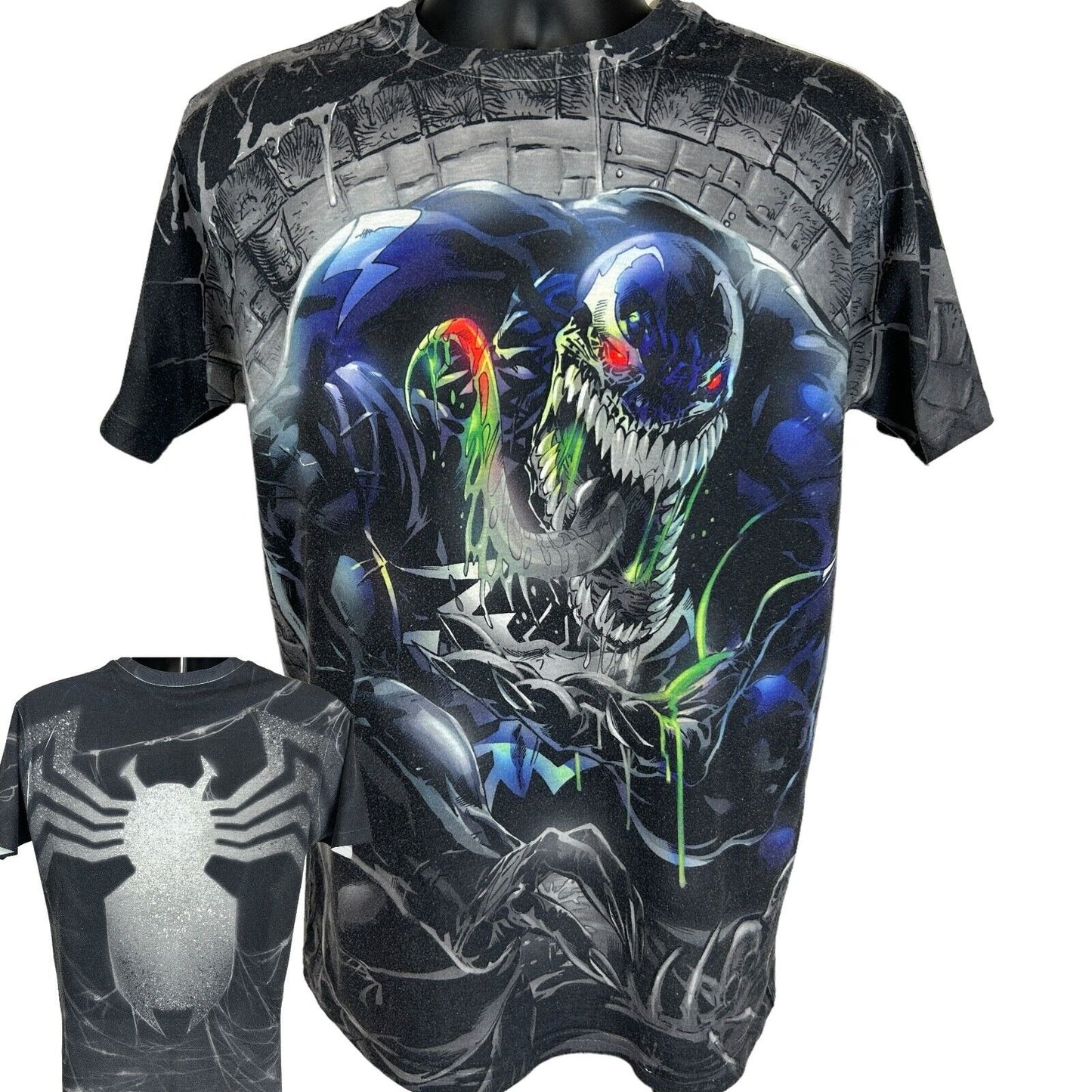 Spider Man Venom All Over Print T Shirt Mens Medium Marvel Comics AOP MCU Black