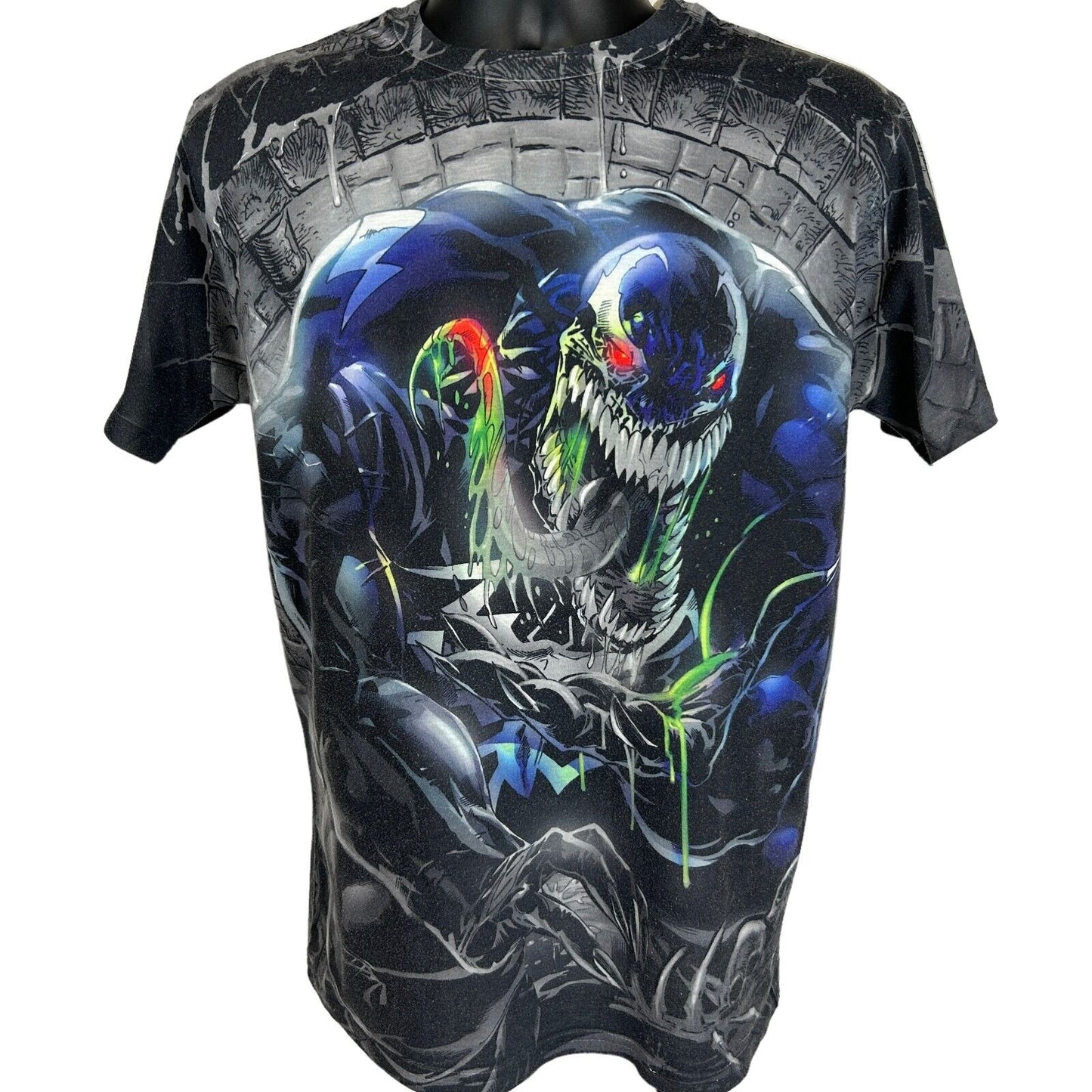 Spider Man Venom All Over Print T Shirt Mens Medium Marvel Comics AOP MCU Black