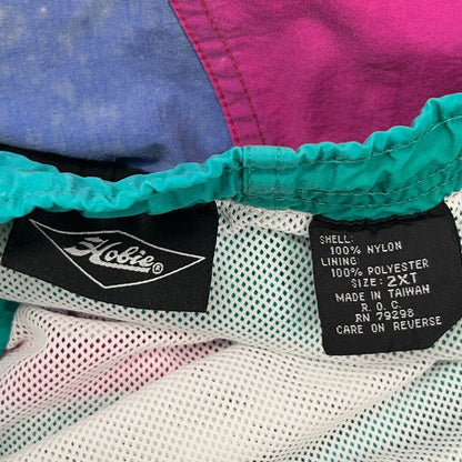 Vintage 80s 90s Hobie Swim Trunks 2XT 2X Tall Teal Pink Purple Colorblock Shorts