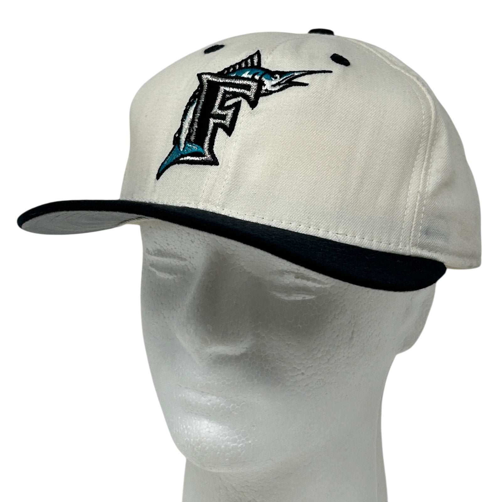 New Era Florida Marlins Cap in Cream and Black with Front Logo Detail