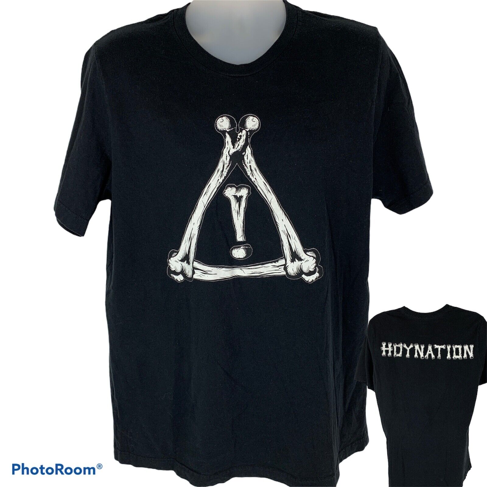 Black HDYNATION Flosstradamus T-Shirt in size large featuring a bold bone graphic design on the front