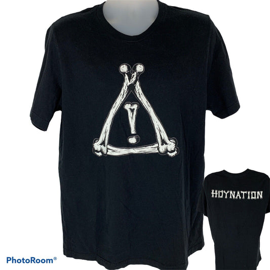 Black HDYNATION Flosstradamus T-Shirt in size large featuring a bold bone graphic design on the front