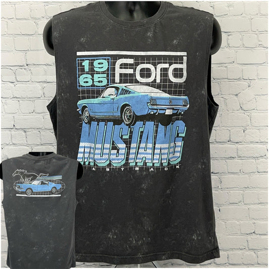 Hybrid Apparel Ford Mustang Graphic Tank Top in Black with 1965 Mustang Print