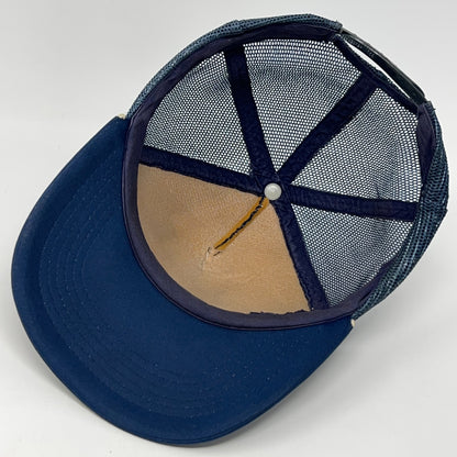 Vintage trucker cap hat in navy blue, adult size, front view