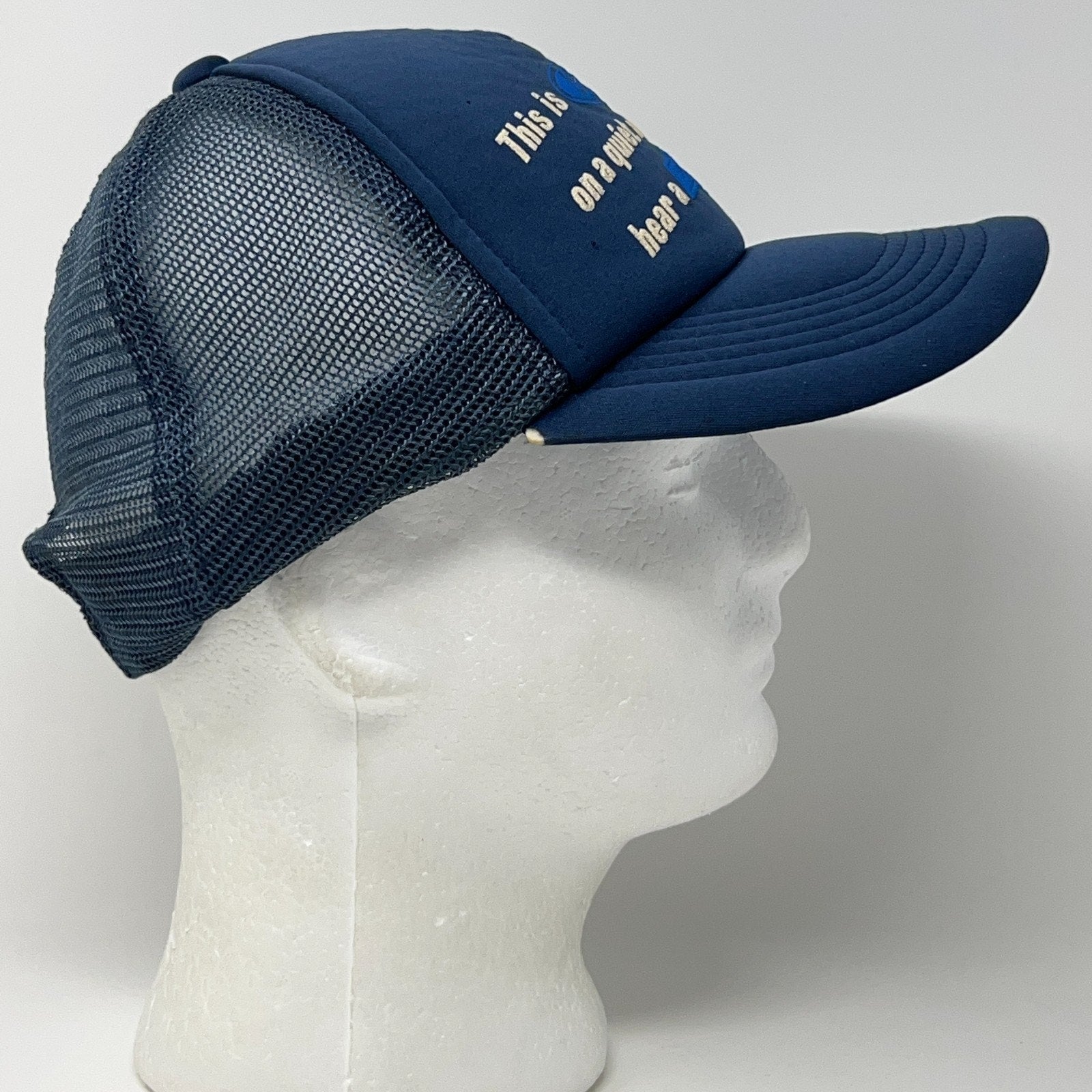 Vintage Trucker Cap Hat in Navy, Adjustable Size, Side View, vintage