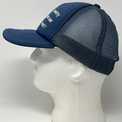 Vintage Trucker Cap Hat Navy Blue One Size Side View Vintage
