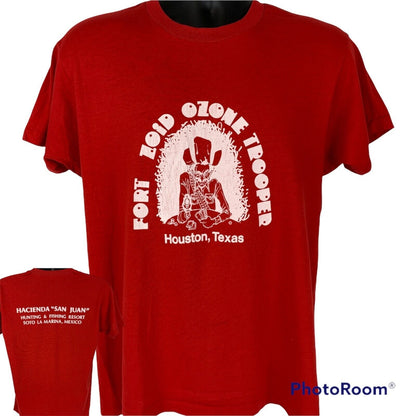 Red Screen Stars T-Shirt featuring Fort Zoid Ozone Trooper graphic on the front in size large