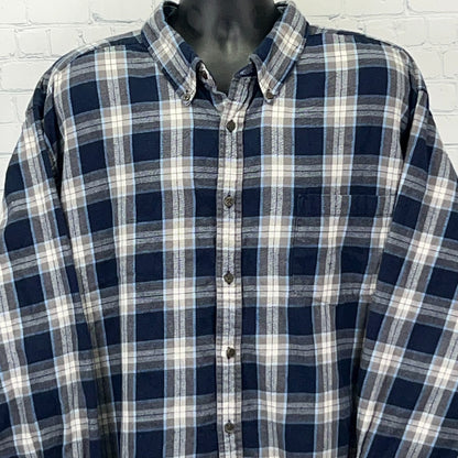 Foundry Blue and Gray Plaid Button-Up Shirt in Large with Front Pocket and Buttons