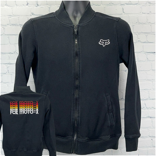 Fox jacket black front and back view featuring fox racing logo