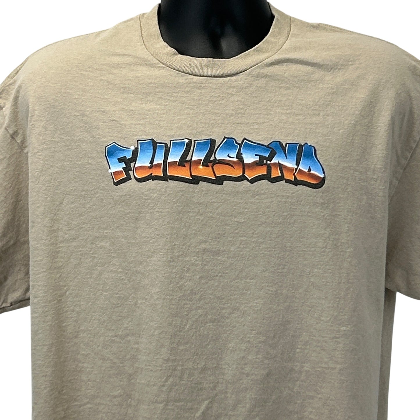 Full Send Beige T-Shirt with Colorful Logo Design displayed from the front, relaxed fit