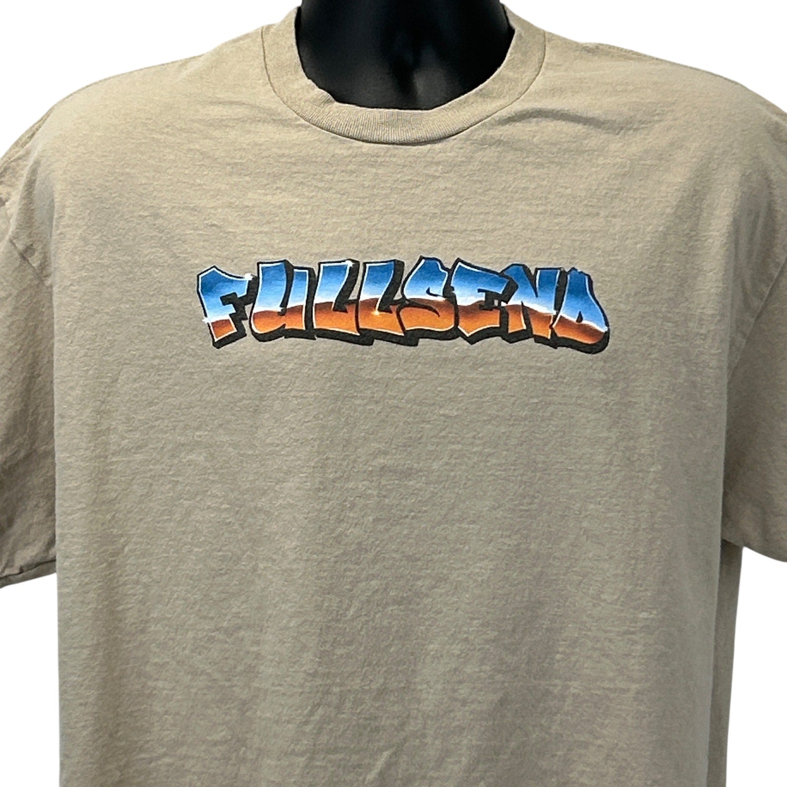 Full Send Beige T-Shirt with Colorful Logo Design displayed from the front, relaxed fit