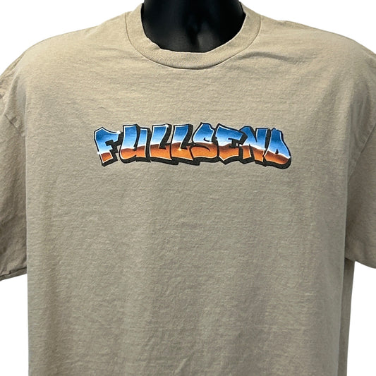 Full Send Beige T-Shirt with Colorful Logo Design displayed from the front, relaxed fit
