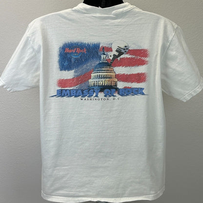 Vintage Hard Rock Cafe Washington DC T Shirt Mens Large Embassy of Rock White