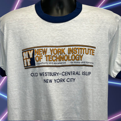 Vintage New York Institute of Technology Ringer T Shirt Mens Large NYIT White