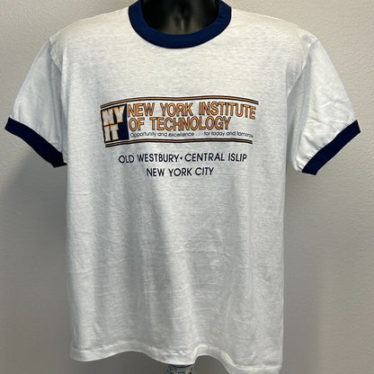 Vintage New York Institute of Technology Ringer T Shirt Mens Large NYIT White