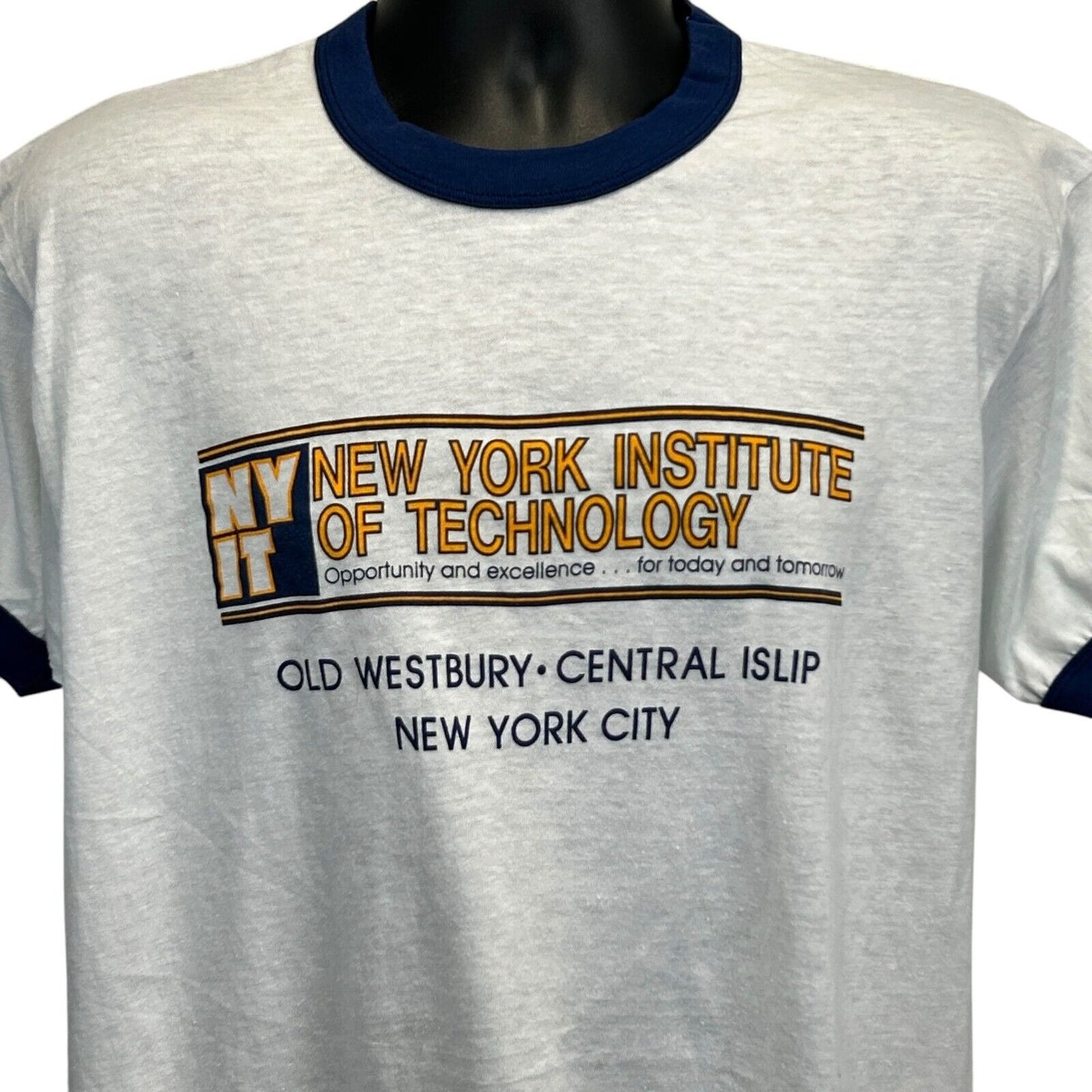 Vintage New York Institute of Technology Ringer T Shirt Mens Large NYIT White