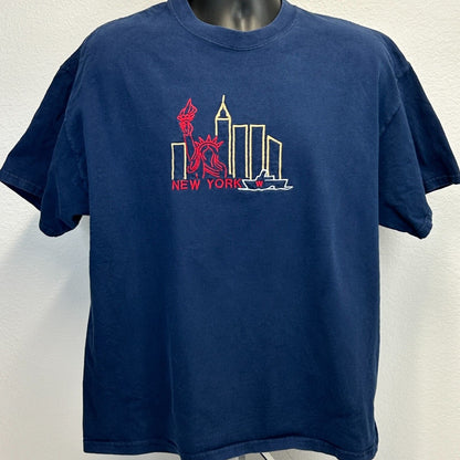 Vintage New York City T Shirt Mens X-Large Twin Towers World Trade Center Blue