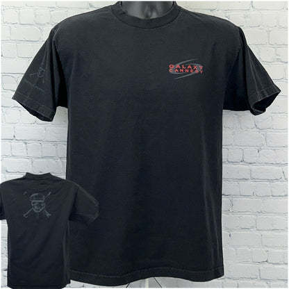 Black Alstyle T-shirt featuring Pirates of the Caribbean graphic on front with a skull and crossbones detail on back