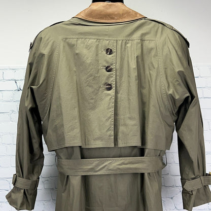 Gallery 90s trench coat in olive green, size medium, back view, vintage