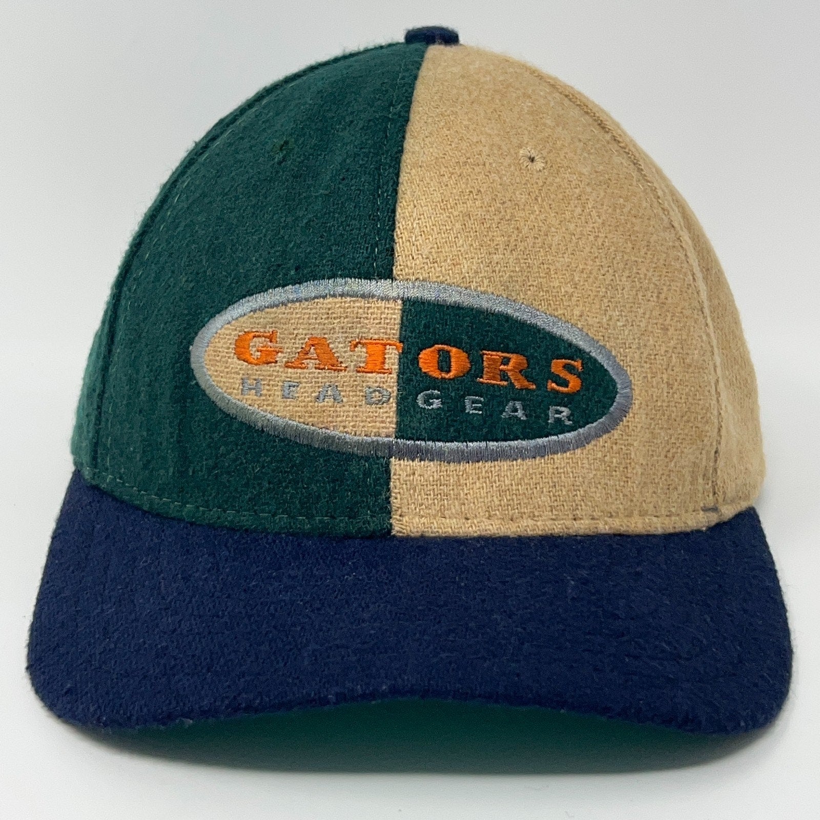 Florida Gators Hat with green, beige, and blue colors featuring GATORS HEAD GEAR logo on front