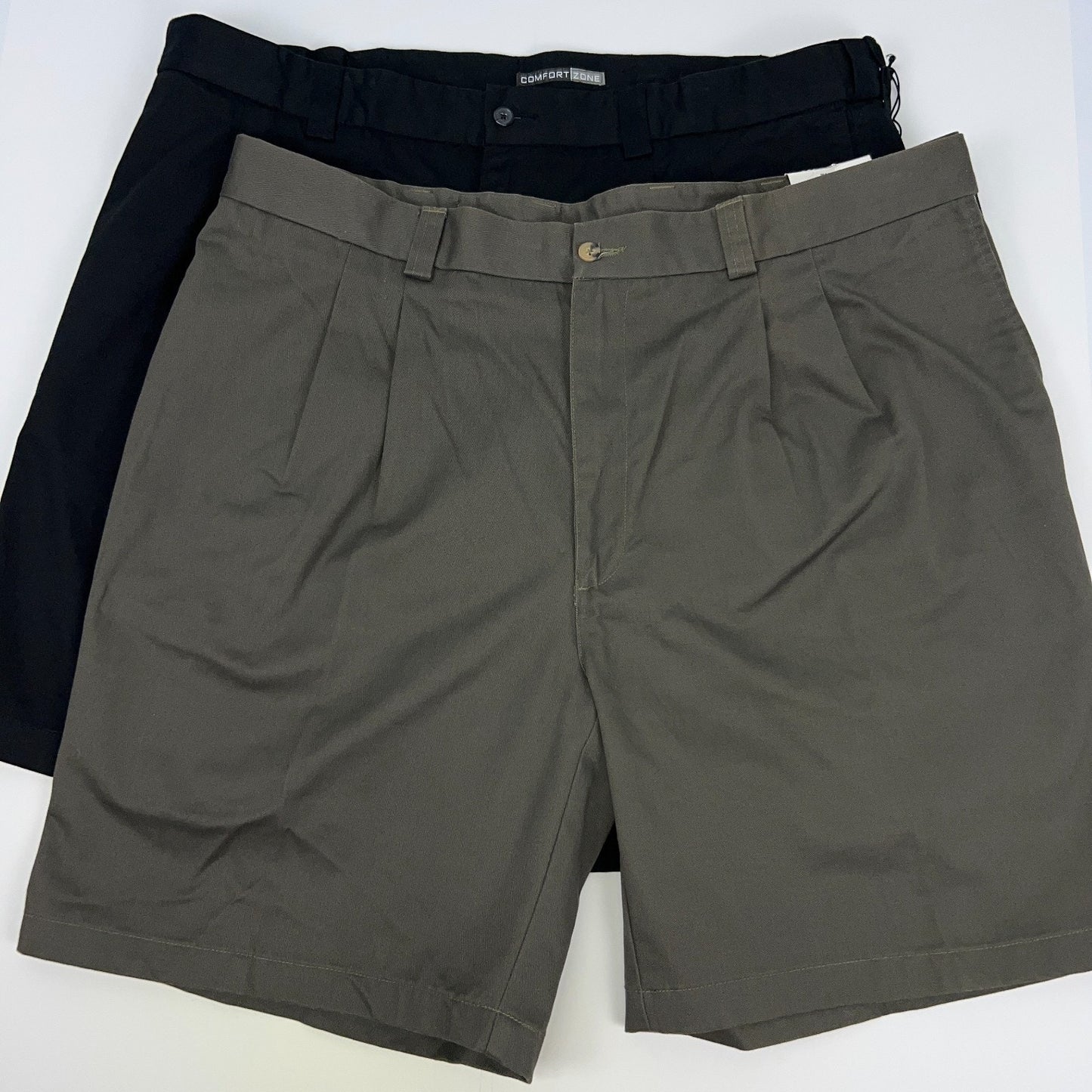 George Foreman Men's Shorts in Black and Gray, Front View with Pleated Design and Button Closure